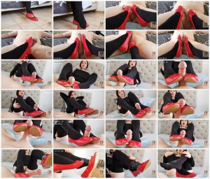 Shoejob In Red Ballet Flats And Opaque Stockings - Dame Olga's Fetish Clips_scrlist